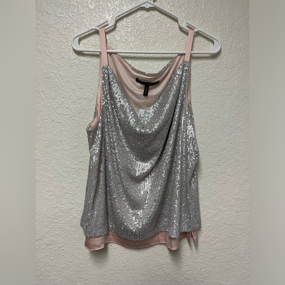 NWT WHBM White House Black Market Silver Sequin Size XLP (XL Petite)